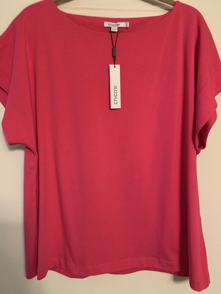 Chico's Bright Pink Size 3 Tee Shirt Top Cap Sleeve NWT New