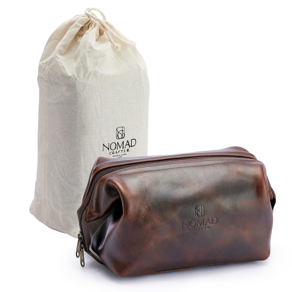 Premium Leather Travel Toiletry Bag with Waterproof Lining – King-Size Dopp Kit for Men & Women