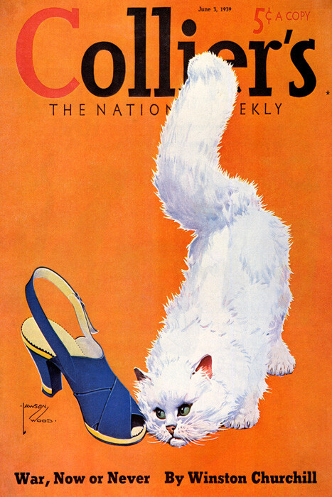 1939 White Cat Blue Shoes Collier's Magazine Vintage Poster Repro  