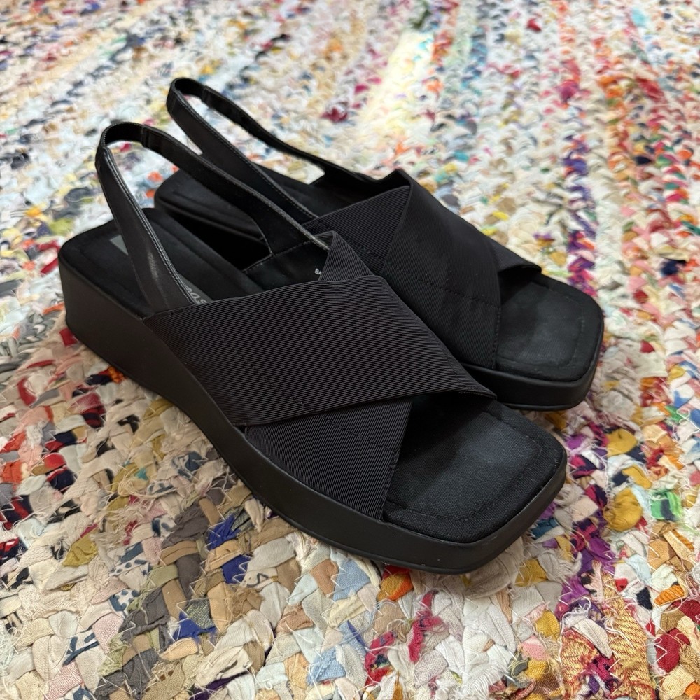 Easy Spirit Wedge Sandals Black Square Toe Women’s Size 8.5