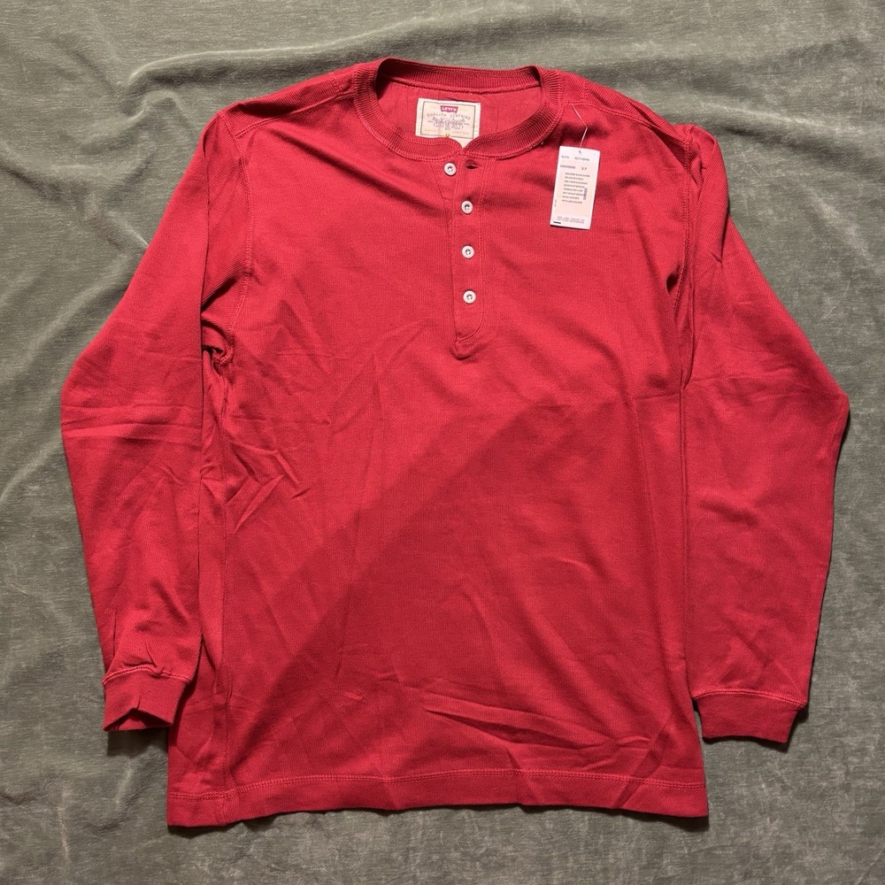 Vtg NWT Levi’s Henley Shirt Men M Red Ribbed Long Sleeve Pullover Metal Button