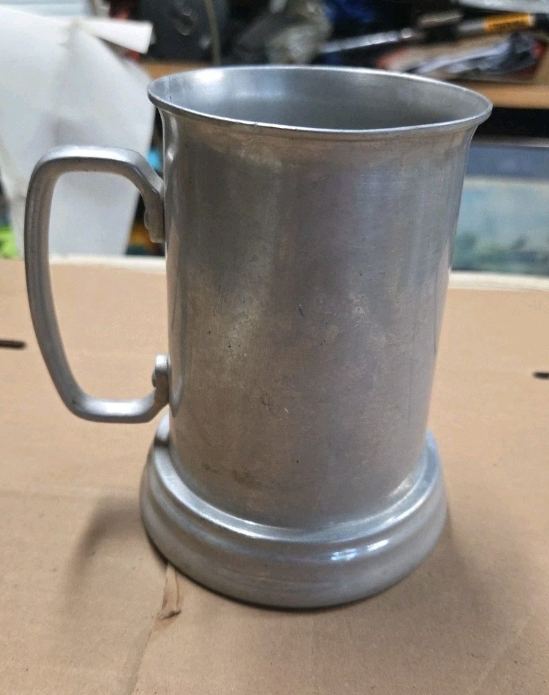 Vintage Aluminum Tankard Mug Clear Glass Bottom Clear Beer Whiskey Stein
