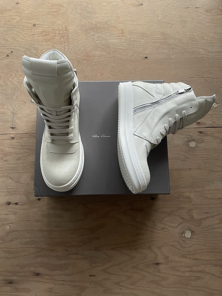 Rick Owens Geobasket White Leather High-Top  Sneakers