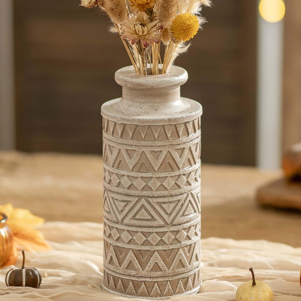 Hanobe Boho Rustic Wood Farmhouse Vase for Living Room and Kitchen Decor