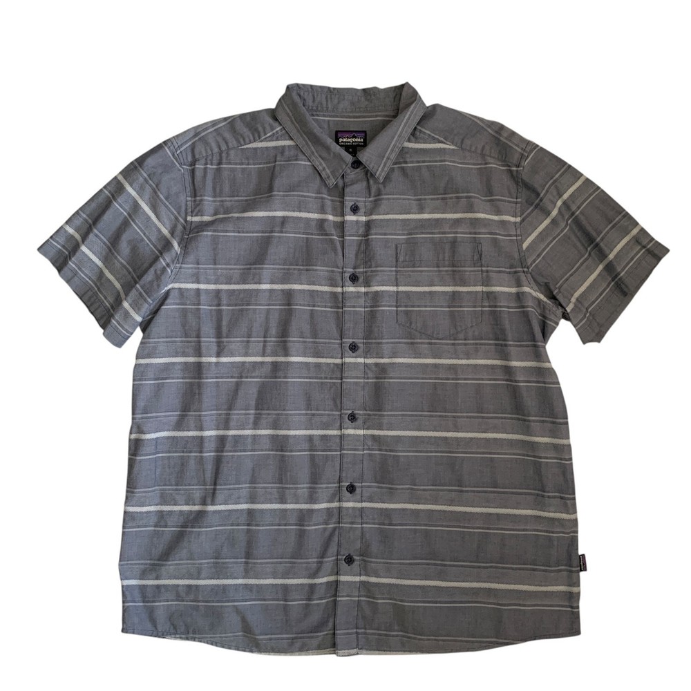 Patagonia Men's Size XL Striped Short Sleeve Button Up Organic Cotton Shirt