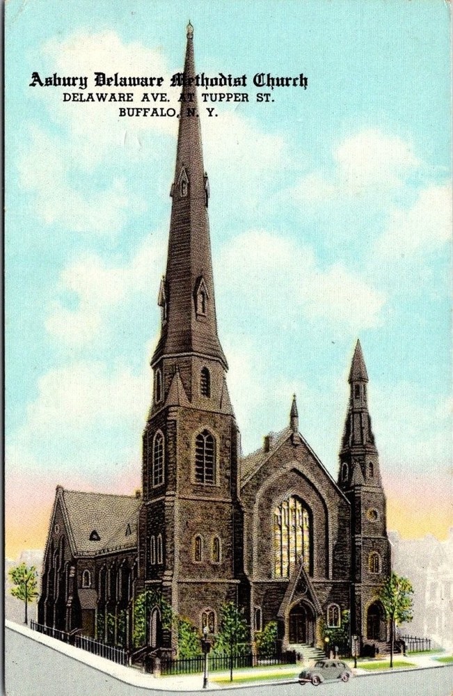 Buffalo NY Asbury-Delaware Methodist Church Linen Postcard Curteich