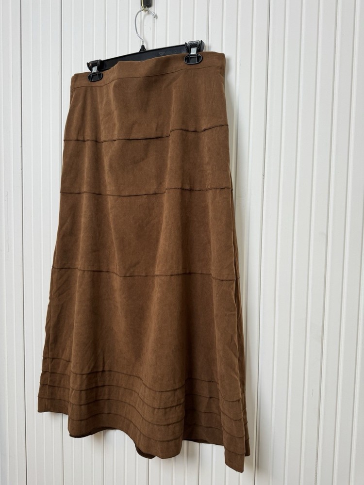 D & Co Tiered Maxi Skirt Womens Brown Faux Suede Large Boho Western Cowgirl