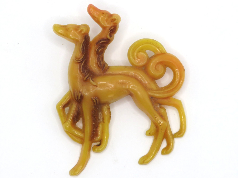 Vintage Yellow Orange Plastic Horse Brooch Pin Bakelite Style Figural
