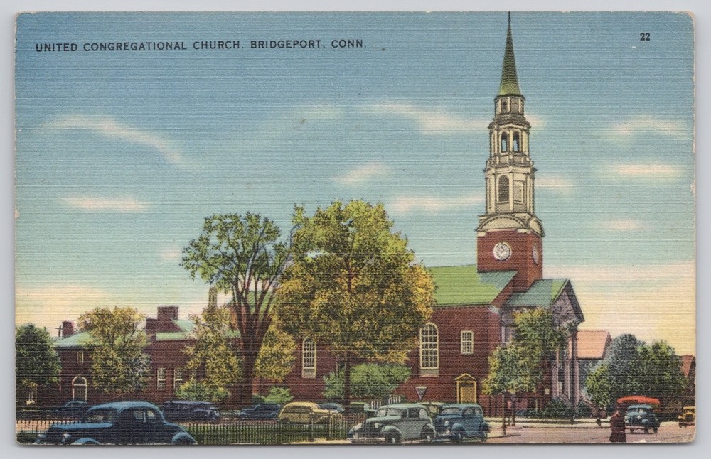 Vintage Linen Postcard United Congregational Church Bridgeport CT 1930s