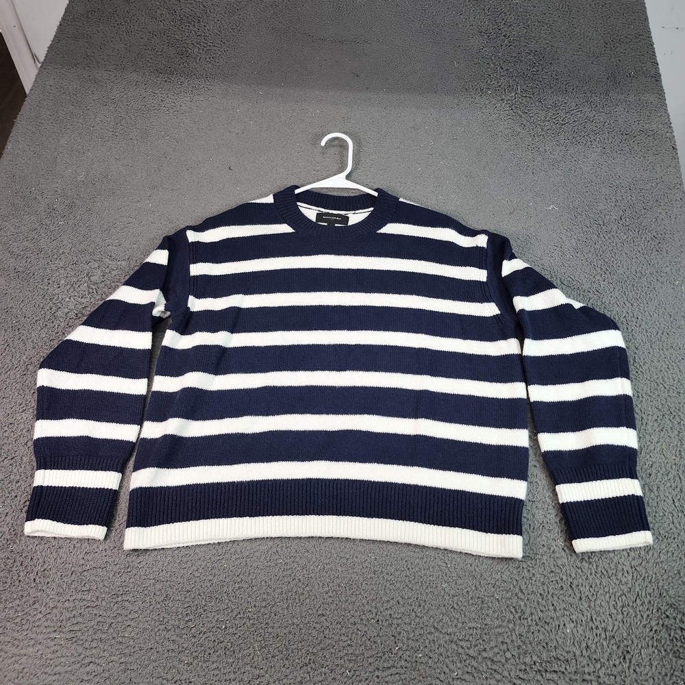 Banana Republic Sweater Mens Large Blue White Stripe Knit Crewneck Pullover NWT