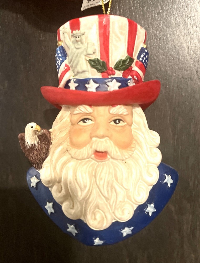 Enchanted Forest Patriotic Santa Ornament Uncle Sam Eagle Liberty Christmas