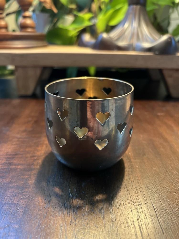 Vintage Hosley Solid Brass Heart-Shaped Candle Holder - Made in India￼