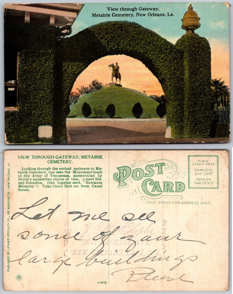 Metairie Cemetery Gateway New Orleans LA Postcard