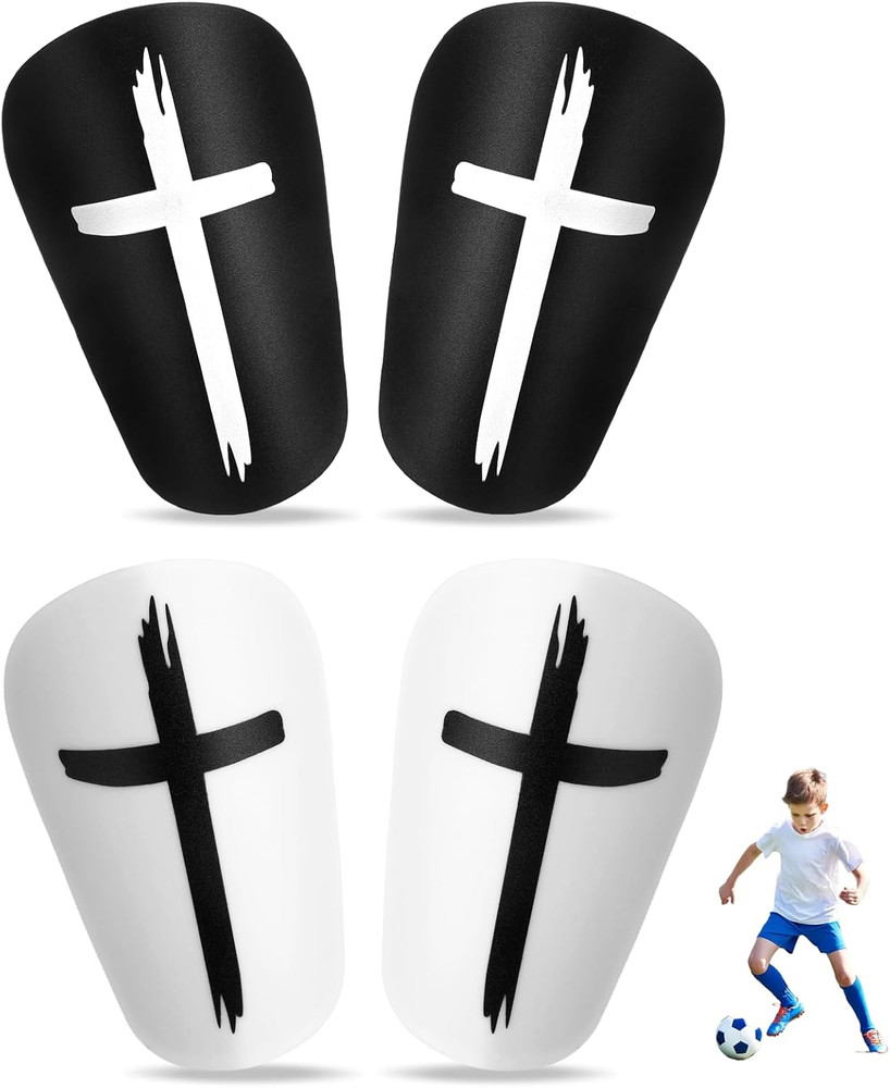 Mini Soccer Shin Guards - 2 Pairs Black & White for Youth and Adults