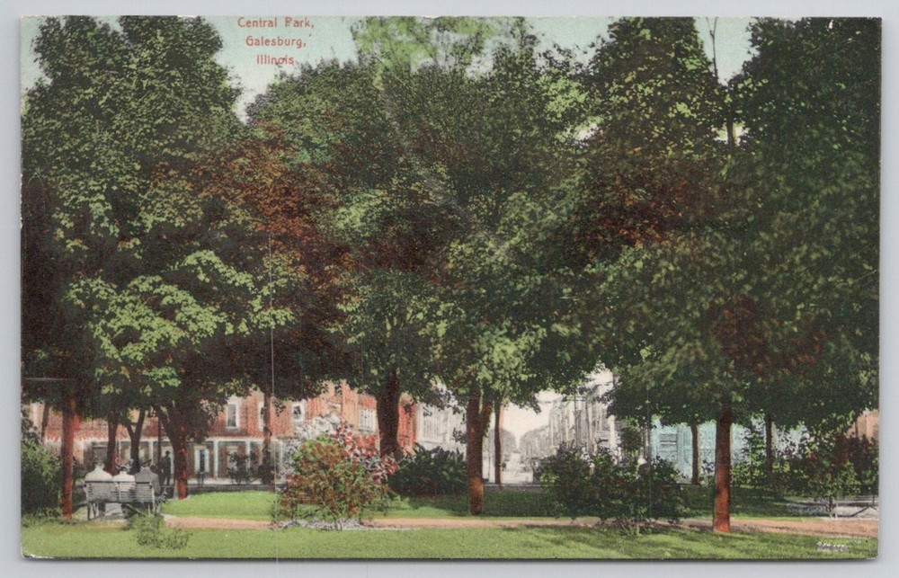 Central Park Galesburg Illinois 1910 Posted Plenochrome Postcard