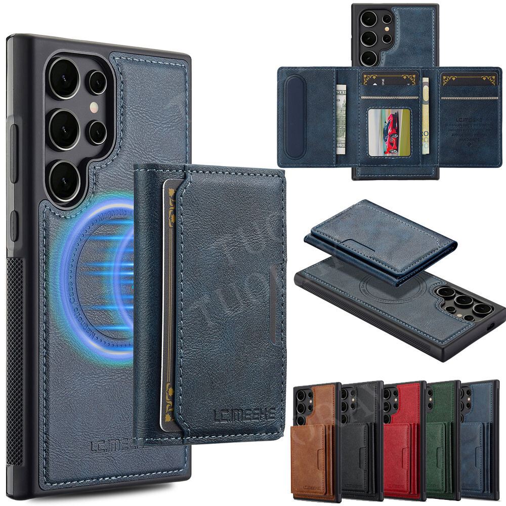 For Samsung S25 S24 S23 S22 S21+ Removable Mag Safe Magnetic Wallet Leather Case