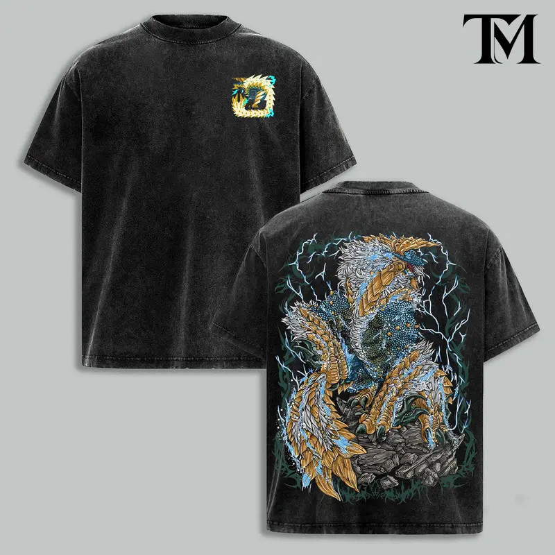 Monster Hunter Zinogre The Thunder Wolf Vintage Heavy Metal Oversized T Shirt