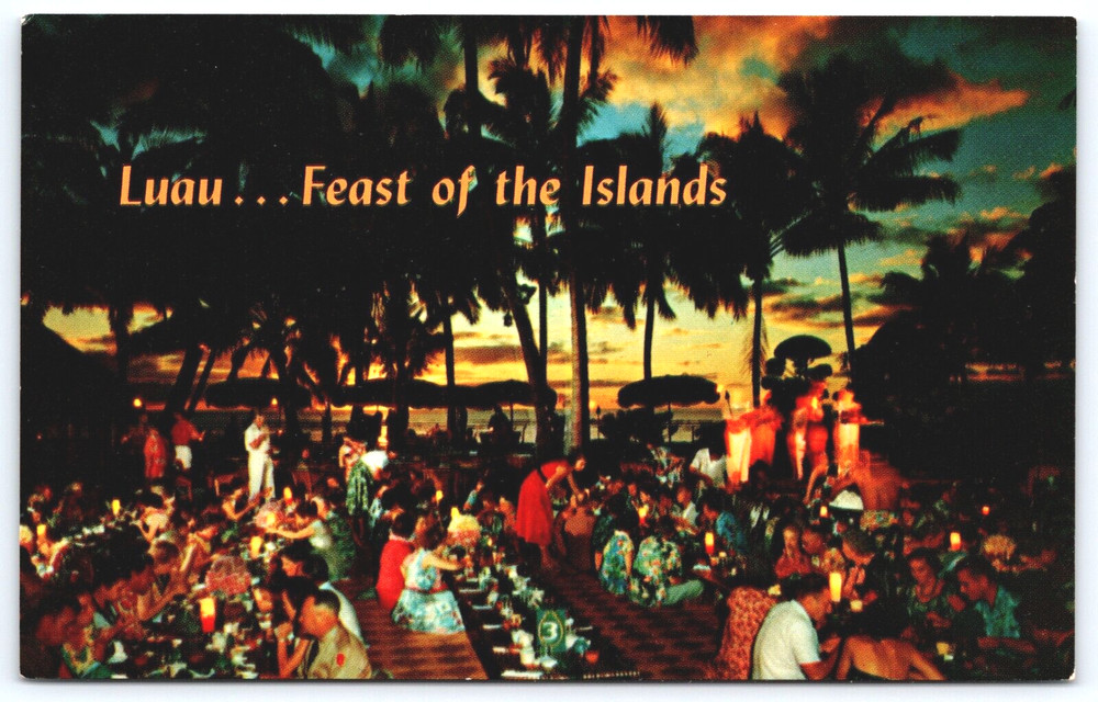 Postcard Luau Hawaiian Feast At Popular Queen's Surf Waikiki Hawaii Unposted