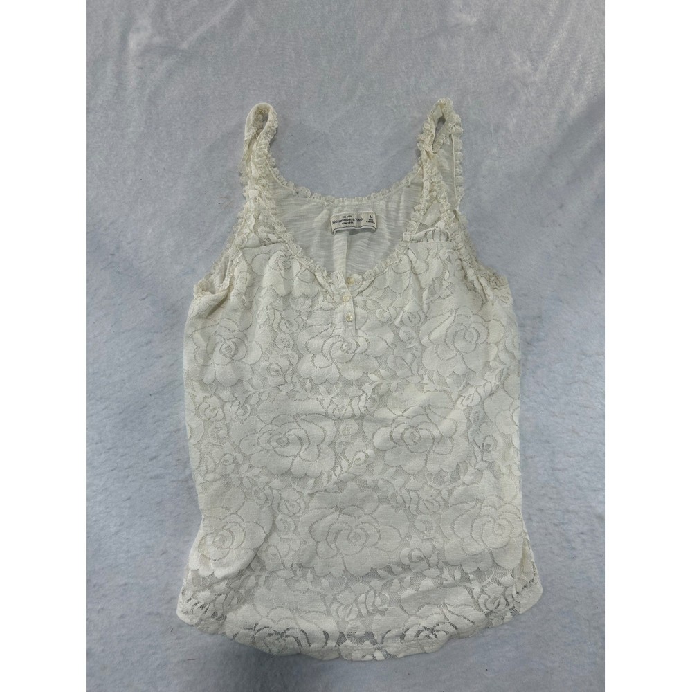 Abercrombie & Fitch Cream Floral Lace Henley Tank Top Camisole Womens Medium