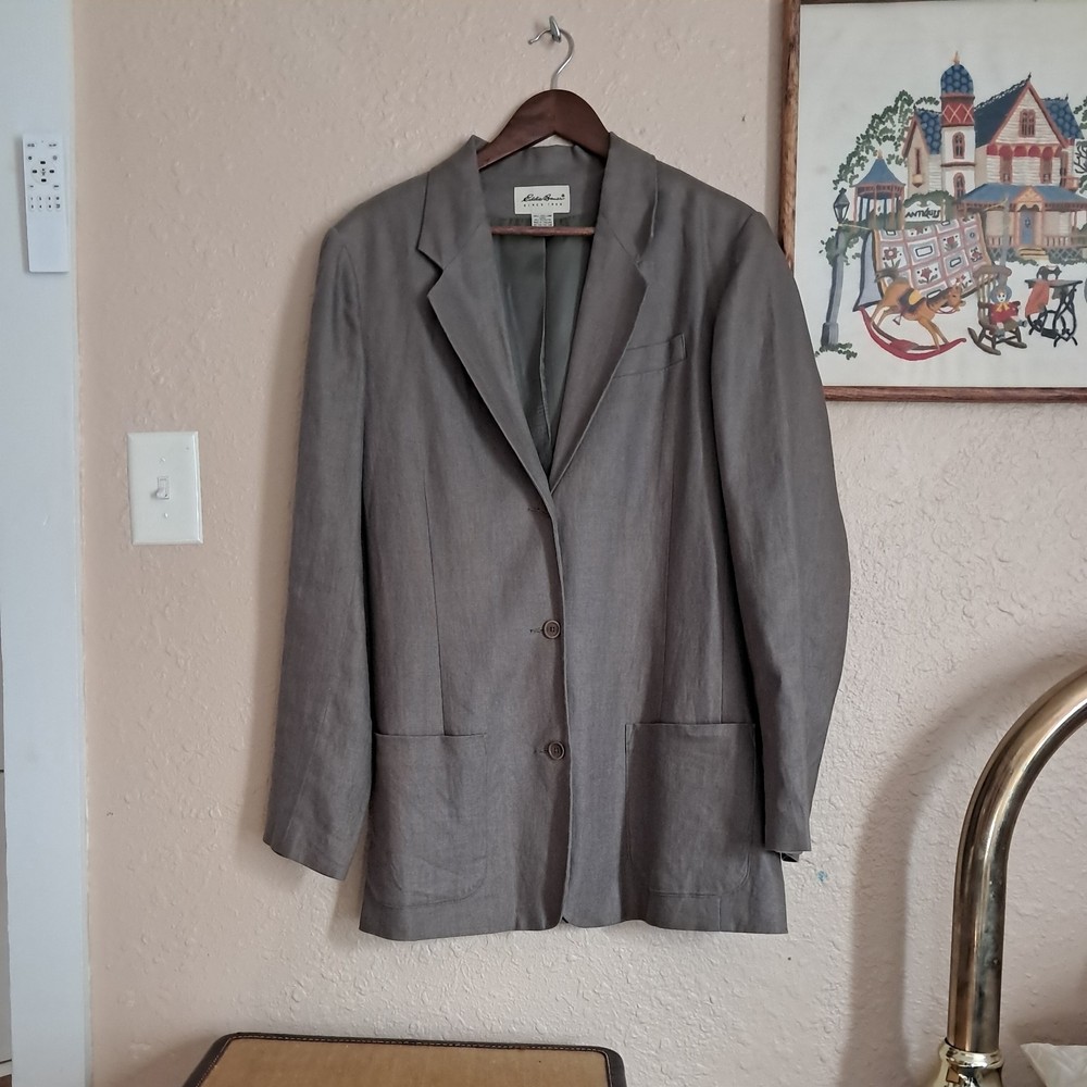 Eddie Bauer Linen Blazer Mens Large 44 Tall Brown 3 Button Sport Coat