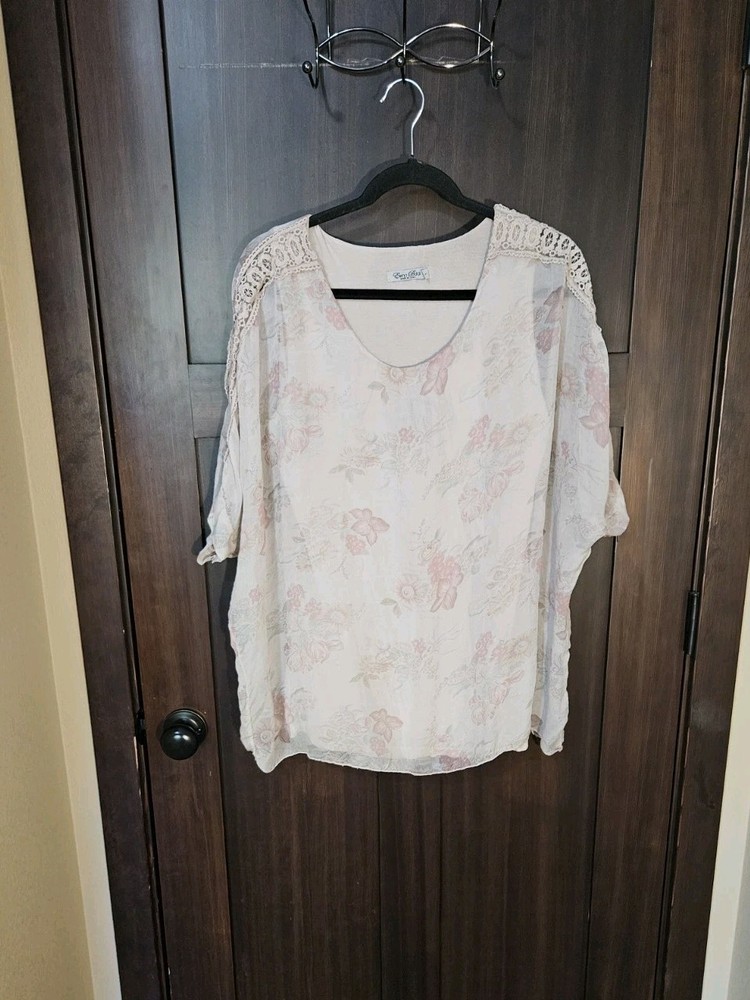 EUC Women's Elena Baldi Silk Lined Floral  Boho Flowy Blouse Top Size Large