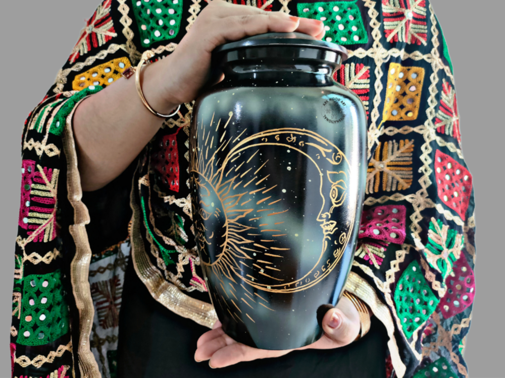 Galaxy Sun and Moon Cremation Urn – Elegant Memorial Urn for Ashes – Handcrafted Keepsake for Human Remains – Celestial-Themed Funeral Urn for Loved Ones – Perfect for Home or Funeral Display