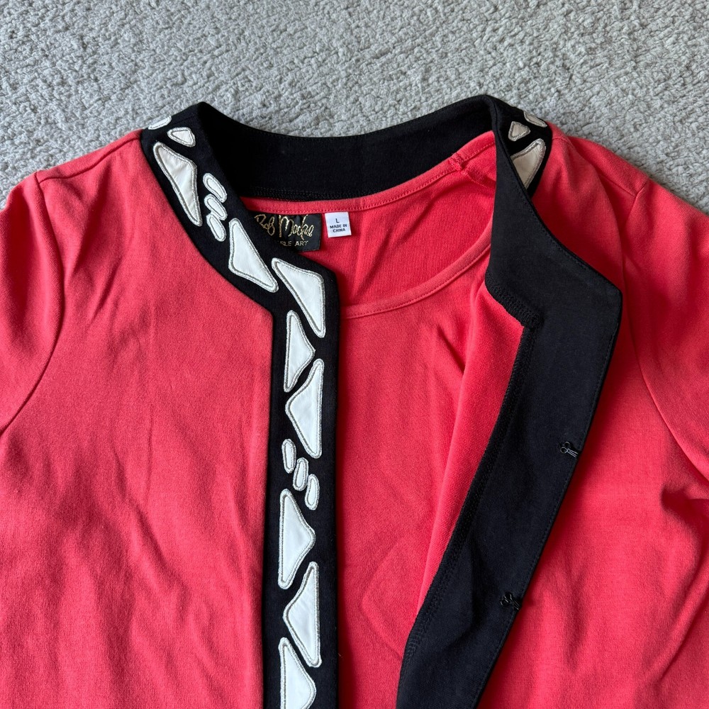 Vintage Bob Mackie Red Womens Large Open Front 2-in-1 Jacket Preppy Wearable Art