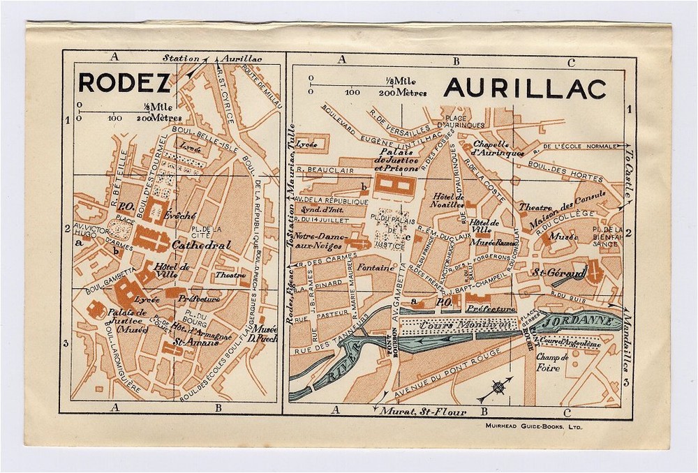 1926 Original Vintage City Map Of Aurillac Auvergne Rodez Midi-Pyrenees / France