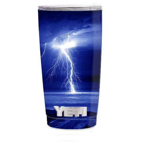 Skin Decal for Yeti 20 oz Rambler Tumbler Cup / Lightning on the Ocean