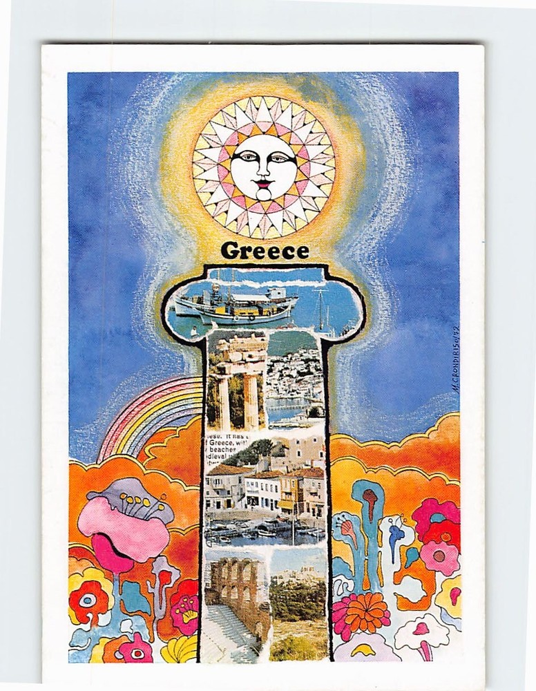 Postcard Scenes & Views in Greece Sun & Flowers Art Print