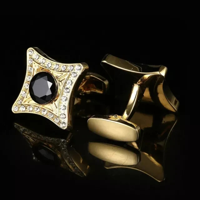 2 Ct Round Cut Lab Created Black Diamond Men Cufflinks 14k Yellow Gold Plated