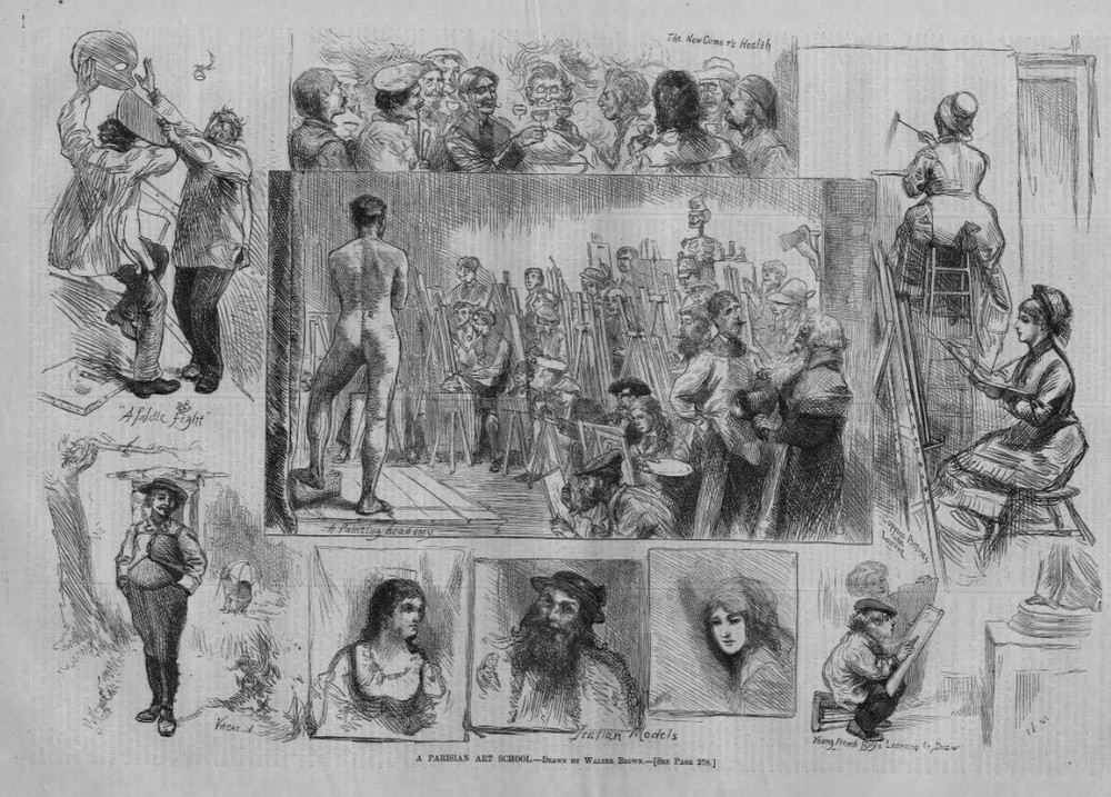 ARTISTS PARISIAN FRENCH ART SCHOOL BOYS DRAWING PAINTING ACADEMY ITALIANS MODELS