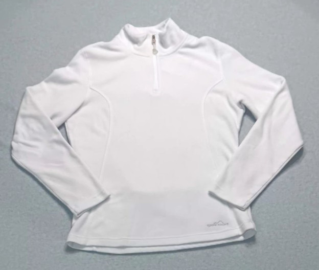 Eddie Bauer Sport  Fleece Pullover Jacket  Womens Size M White Back Pocket Zip