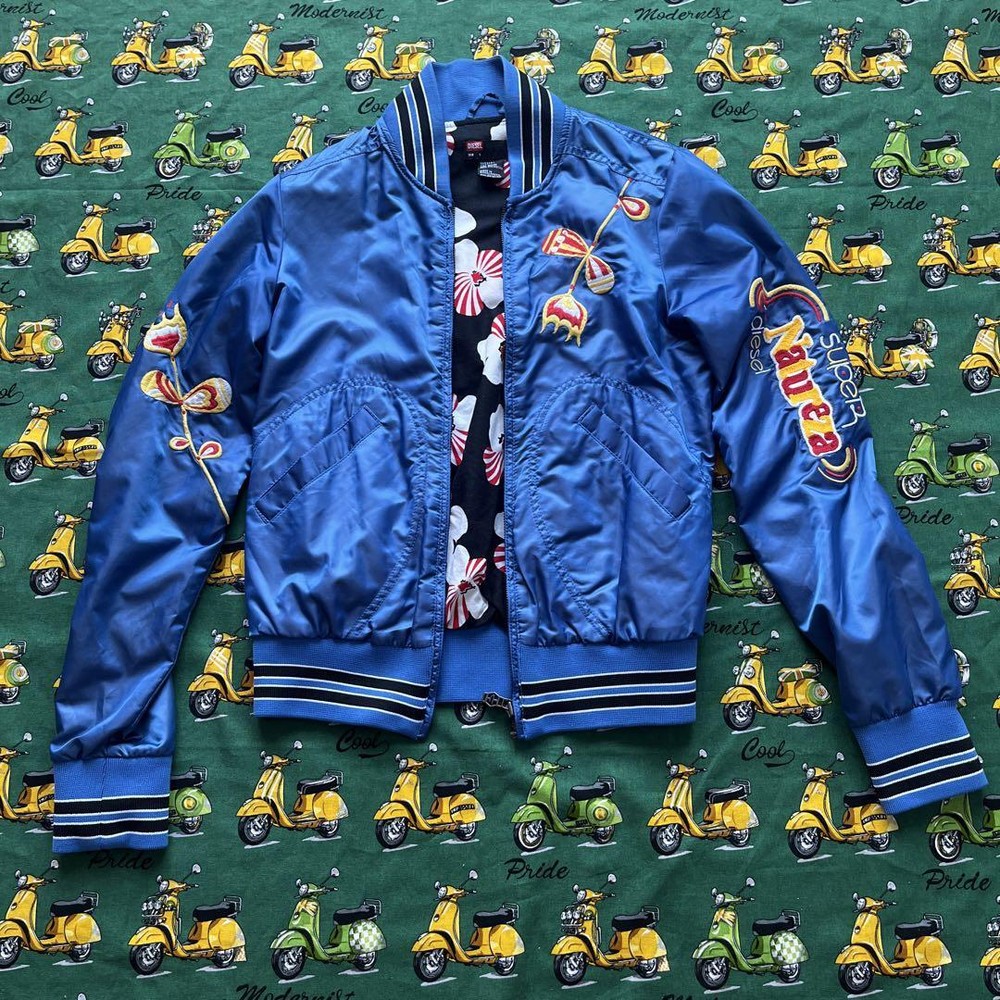 Diesel Stadium Jacket Sky Blue Embroidered Front & Back - New