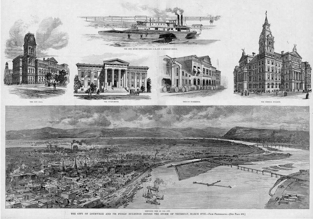 CITY OF LOUISVILLE 1890 TOBACCO WAREHOUSE COURTHOUSE ARCHITECTURE STEAMBOATS