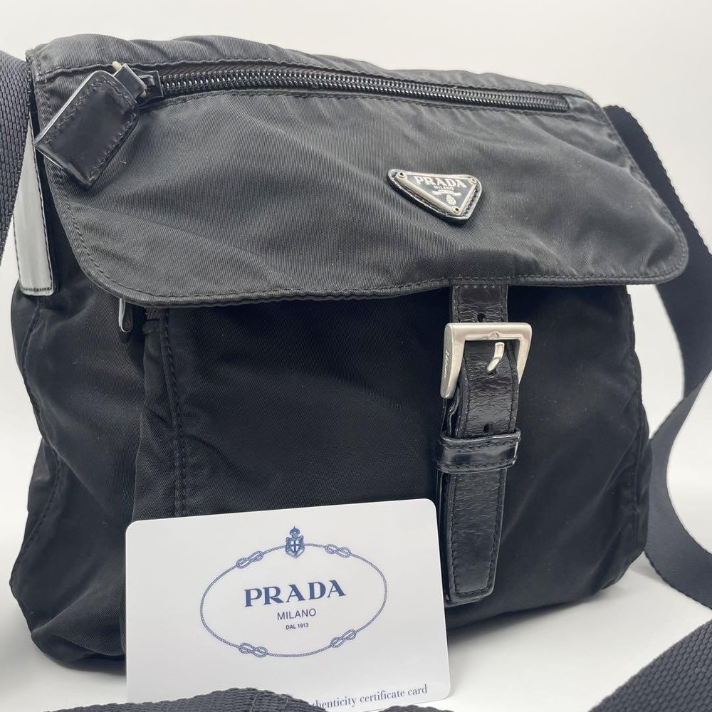 Prada Nylon Shoulder Bag with Triangle Logo in Black