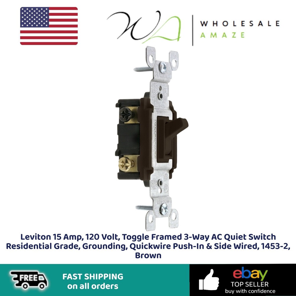 Leviton 15 Amp, 120 Volt, Toggle Framed 3-Way AC Quiet Switch Residential Grade-image