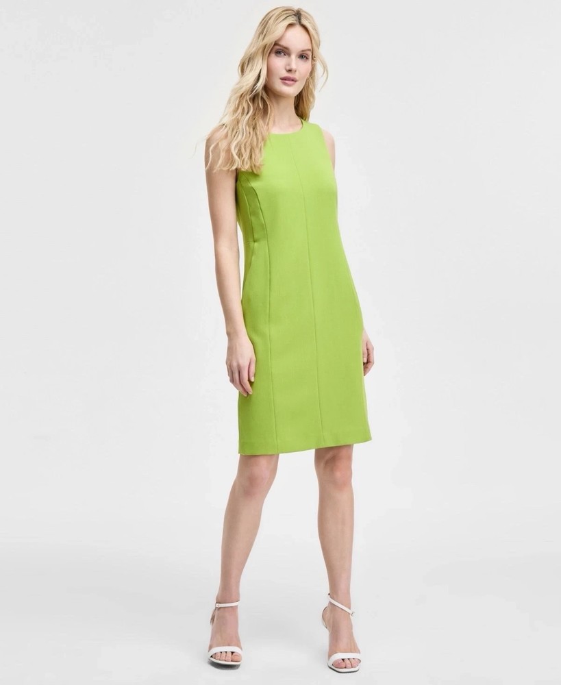 Kasper Women's Kiwi Green Sleeveless Multi-Seam Sheath Dress Size 16 DEFECTS