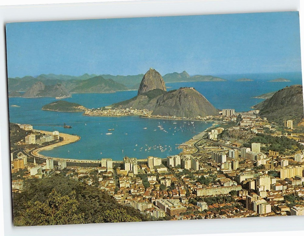 Postcard Birds Eye View of Botafogo Bay and Sugar Loaf Rio de Janeiro Brazil