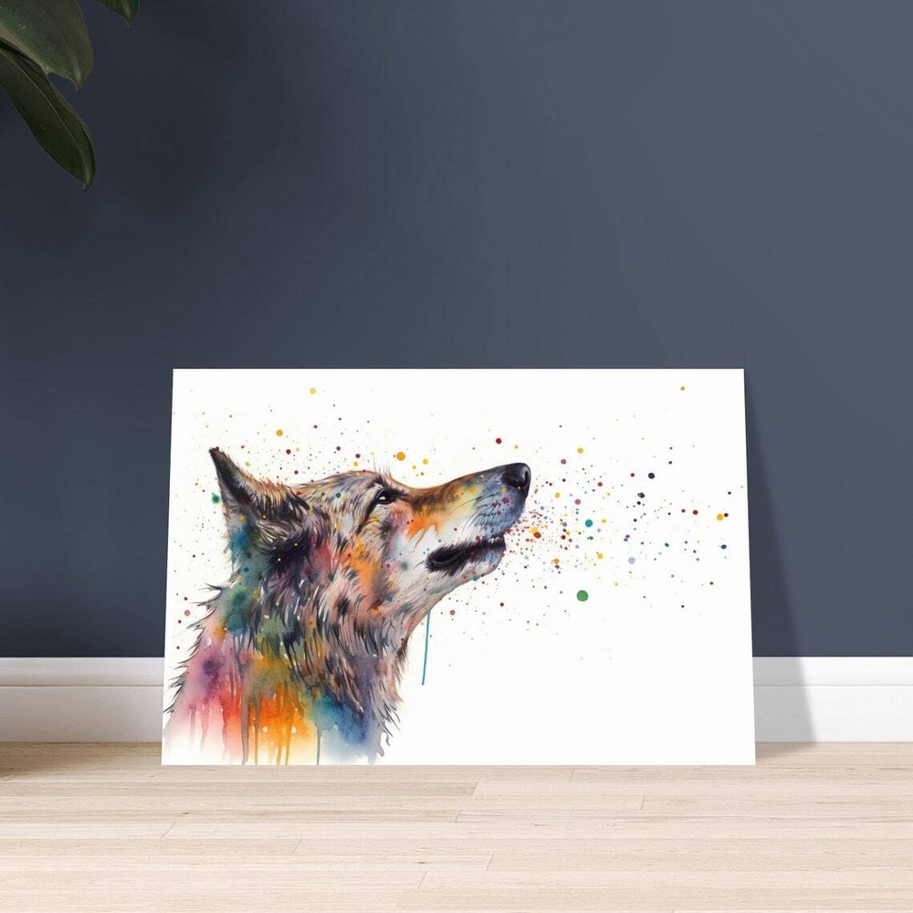 Rainbow Watercolor Grey Wolf Wall Art Canvas Unframed Print Art