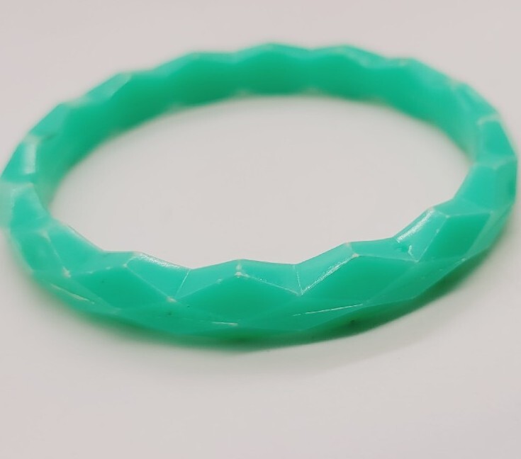 Green BANGLE Bracelet Slip On Faceted Vintage Jewelry RARE OSFM