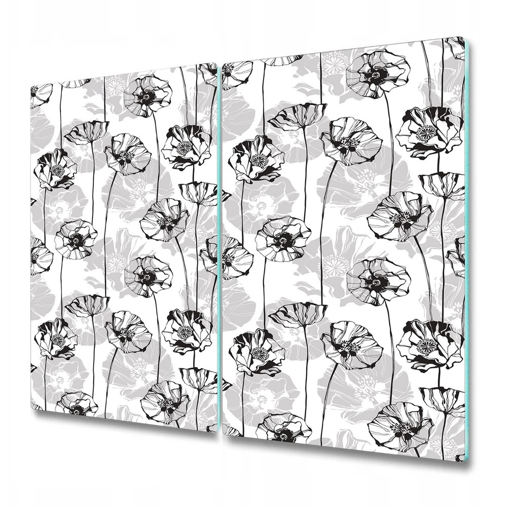 Glass Chopping Cutting Board Monochrome with poppies Floral elegant style