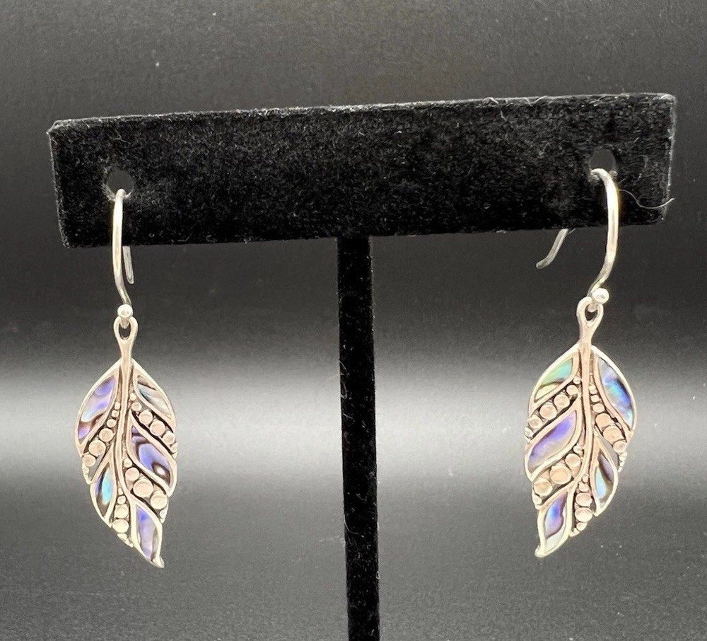 VTG Sterling Silver 925 & Abelone Feather Earrings, ATI