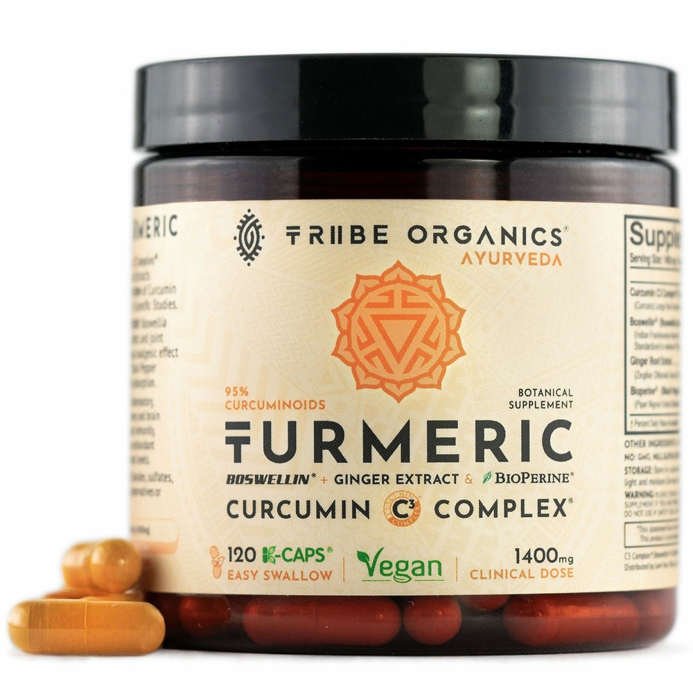 Tribe Organics- 1400mg Turmeric Curcumin C3 Complex with Boswellia- Ginger- Biop