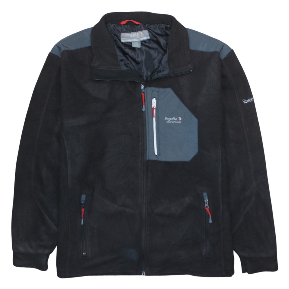 Regatta Mens Fleece Jacket Black Grey High Neck Full Zip Pockets Logo Outdoor XL