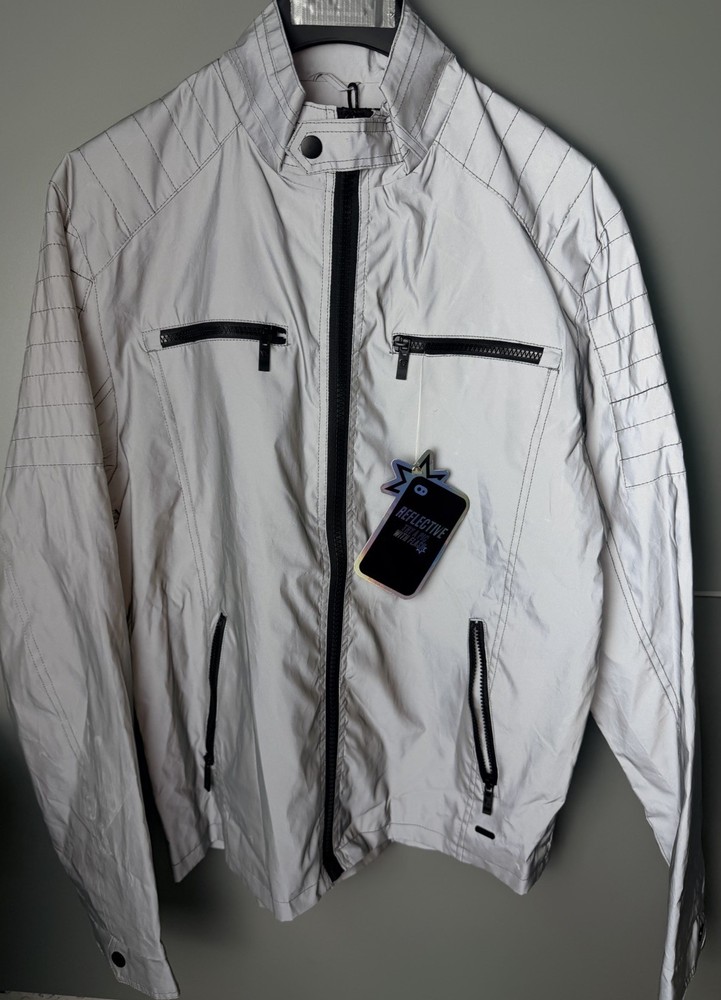 Fried Denim NYC Reflective Rave Festival Jacket Silver Windbreaker Size M New