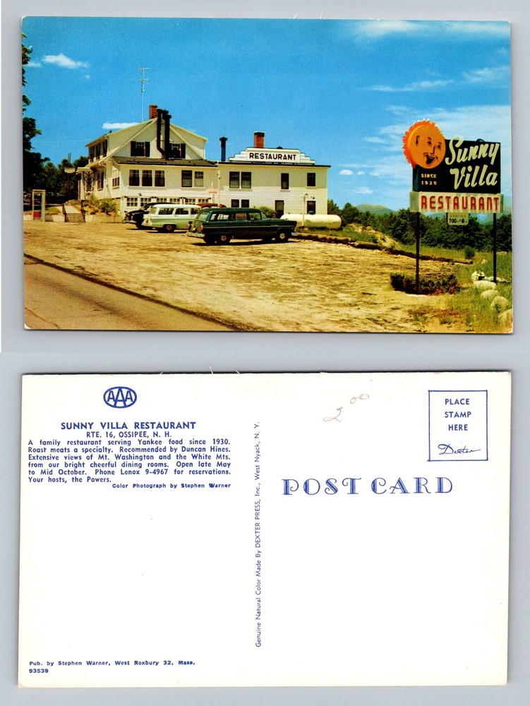 Ossipee, NH-New Hampshire, Sunny Villa Restaurant On Route 16 Vintage Postcard