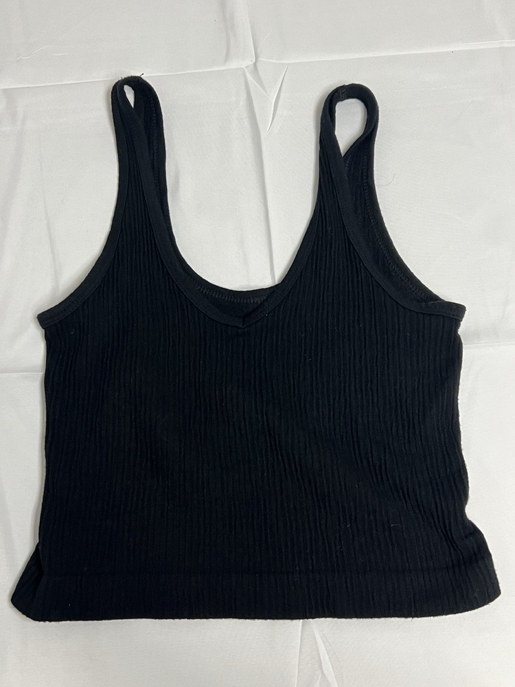 Out From Under Urban Outfitters Black Ribbed Cropped Tank Top Deep V M
