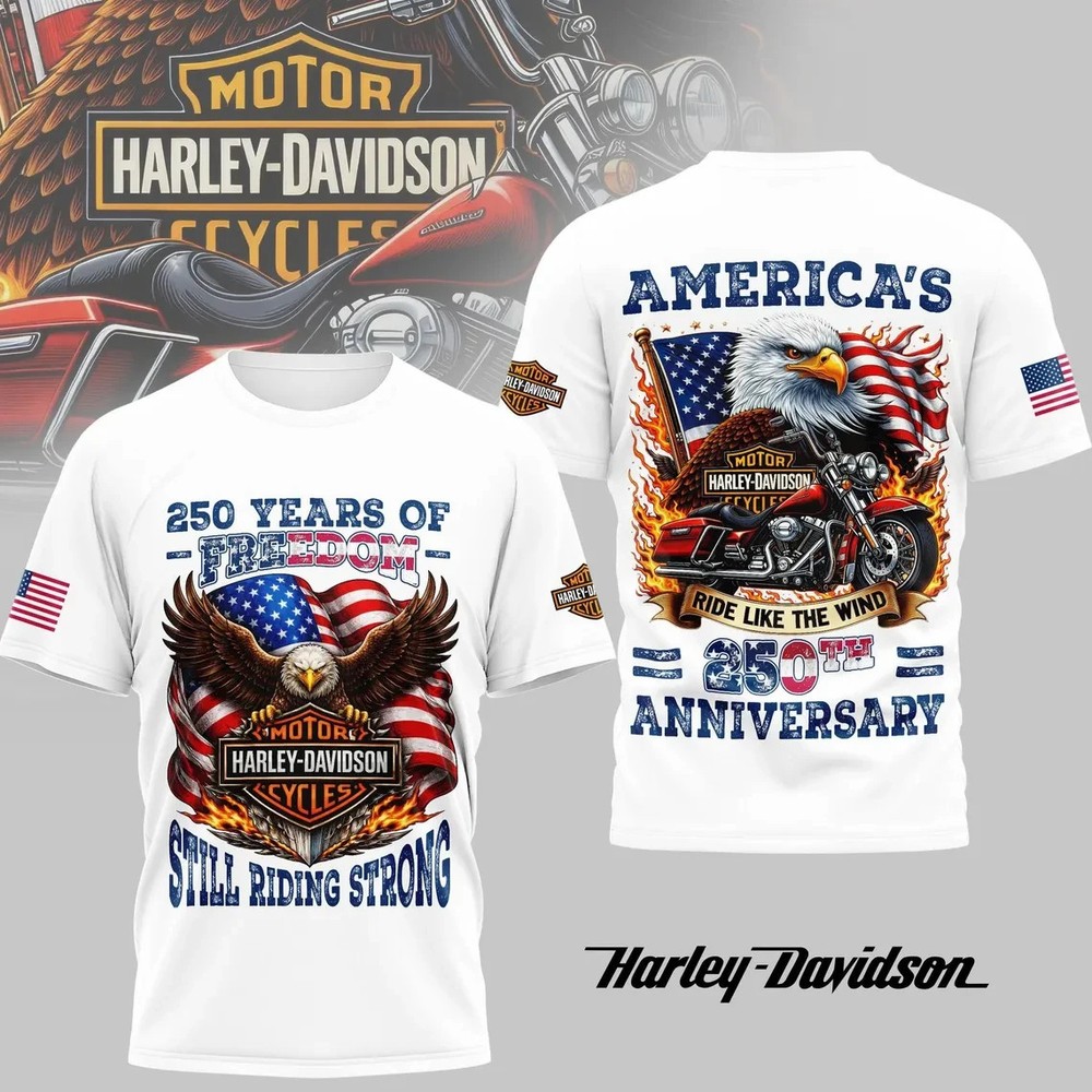 Harley 250th Anniversary 3D Shirt Patriotic Biker Apparel Davidson