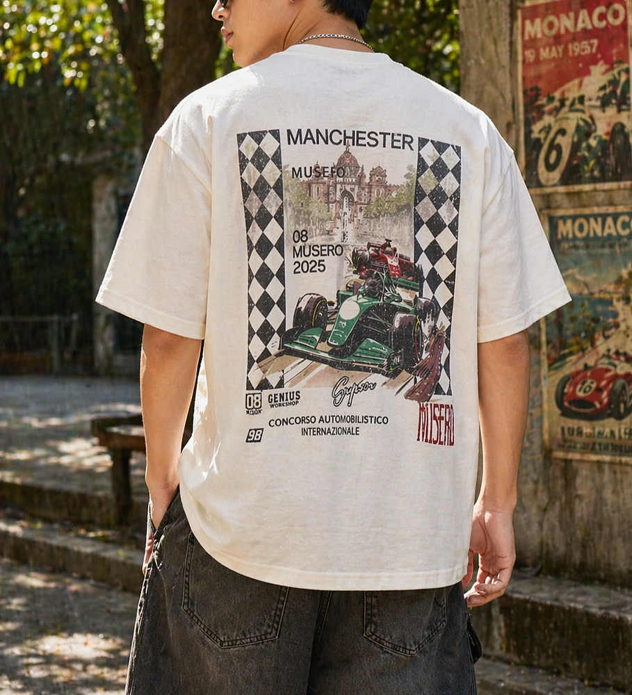Men’s Oversized Racing Car Graphic T Shirt Vintage Streetwear Casual Summer Tee